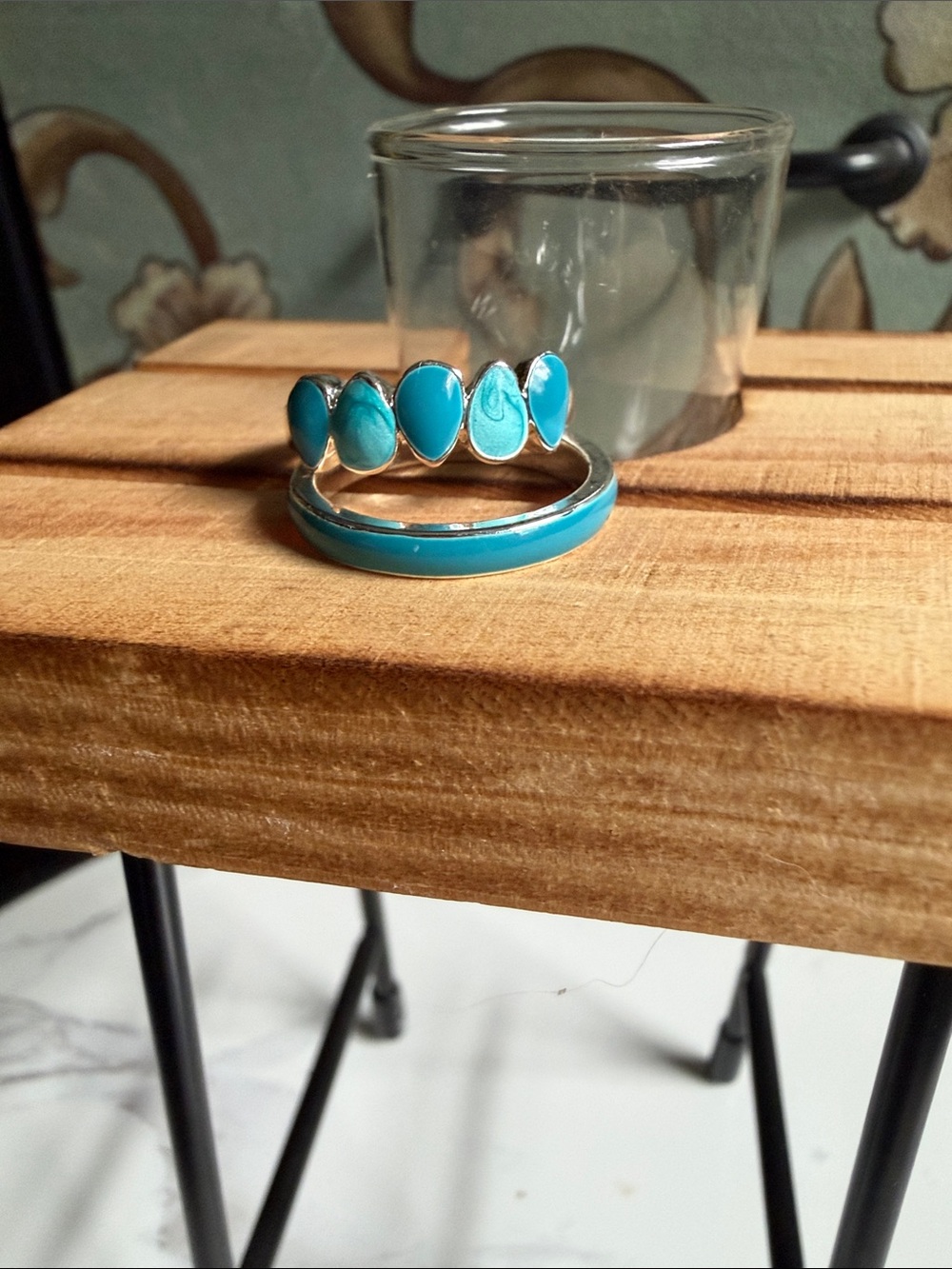 Vintage Avon Faux Turquoise Silver Tone Stackable Ring Set